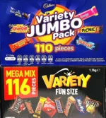 Mars 116 VARIETY MIX &/ Cadbury 110 VALUE JUMBO Pack Milk Chocolate Wholesale